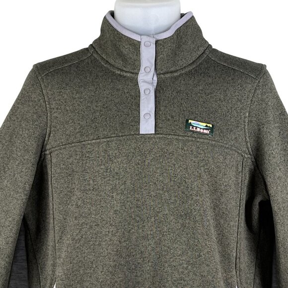 LL Bean Womens L Olive Green Snap Up Fleece Jacket Pullover Long Sleeve Sweater - Picture 5 of 16